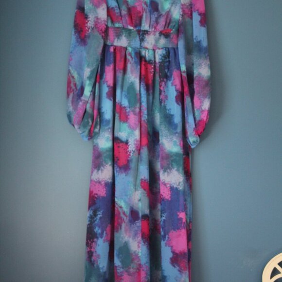 bar III Womens Size 2 Watercolor Flowy V Neck Long Sleeve Dress NWT - Picture 13 of 16
